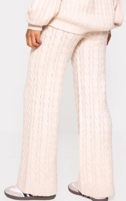 Oatmeal Cable Knit Drawstring Waist Pants