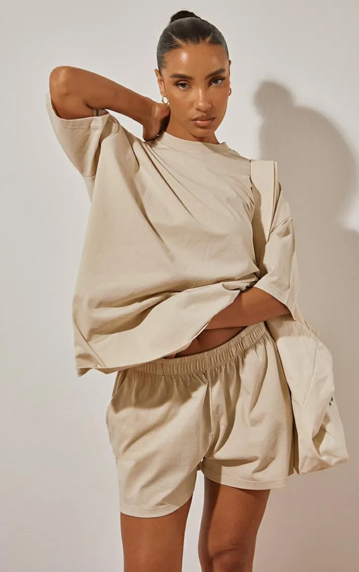 Oatmeal Cotton Oversized Boxy Shorts