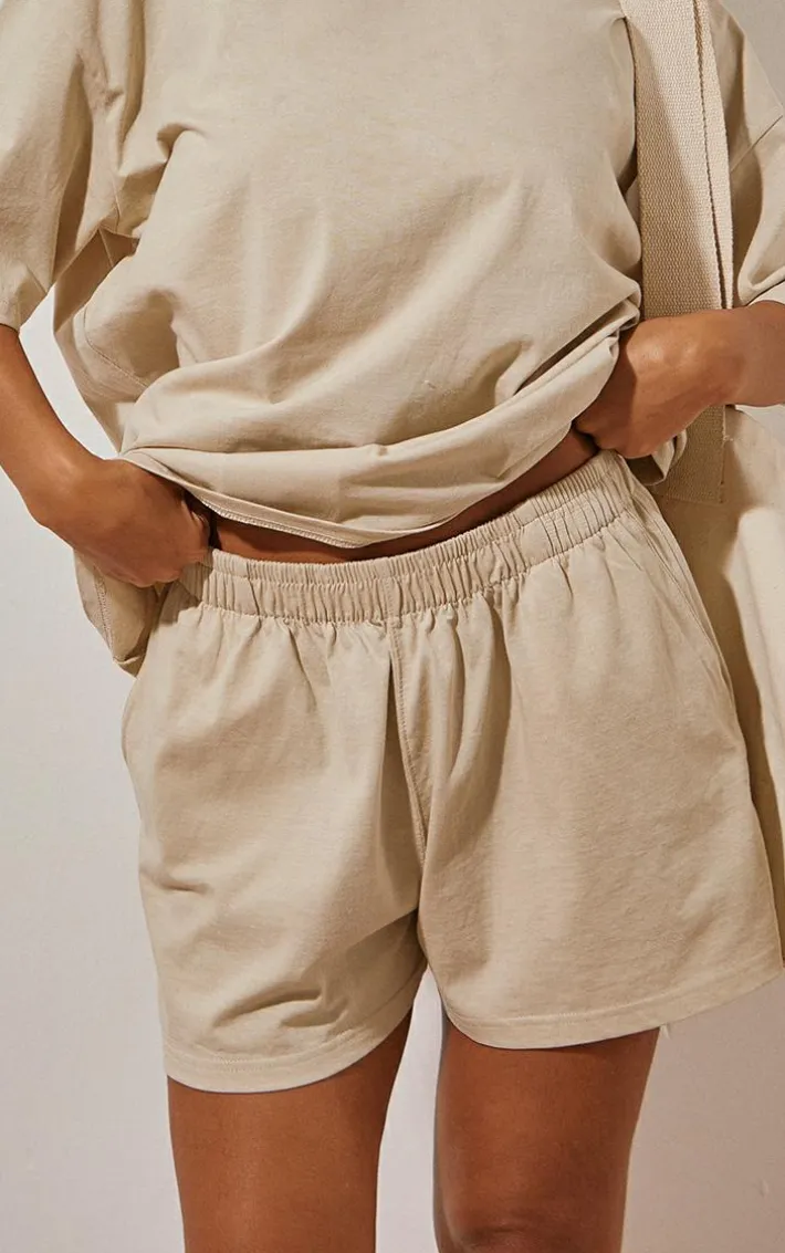Oatmeal Cotton Oversized Boxy Shorts