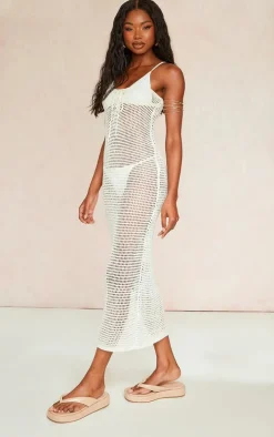 Oatmeal Crochet Front Lace Bandeau Maxi Dress