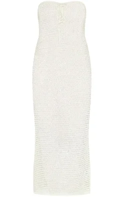 Oatmeal Crochet Front Lace Bandeau Maxi Dress