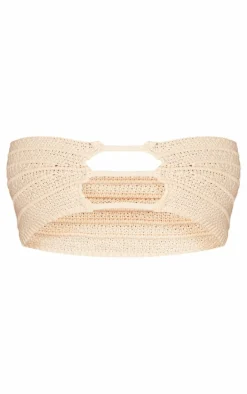 Oatmeal Crochet Knit Cut Out Bandeau