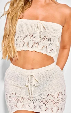 Oatmeal Crochet Knit Tie Front Mini Skirt