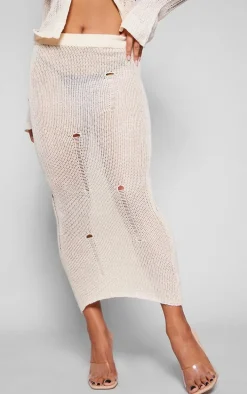 Oatmeal Distressed Knit Maxi Skirt