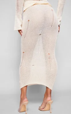 Oatmeal Distressed Knit Maxi Skirt