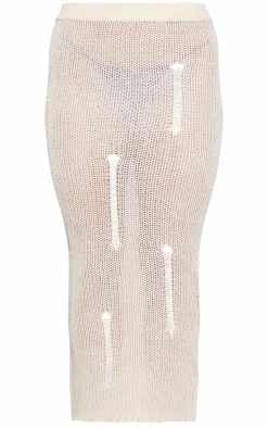 Oatmeal Distressed Knit Maxi Skirt