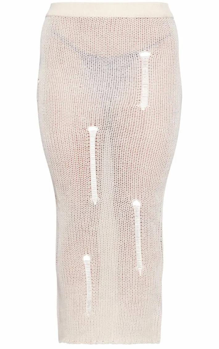 Oatmeal Distressed Knit Maxi Skirt