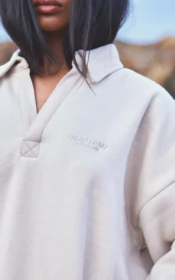 Oatmeal Embroidered Oversized Fit Collar Sweatshirt