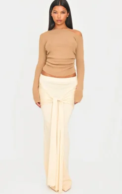 Oatmeal Fine Knit Drape Tie Maxi Skirt