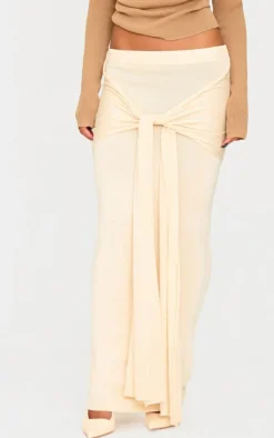 Oatmeal Fine Knit Drape Tie Maxi Skirt