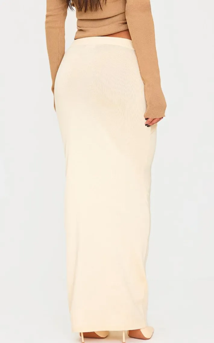 Oatmeal Fine Knit Drape Tie Maxi Skirt