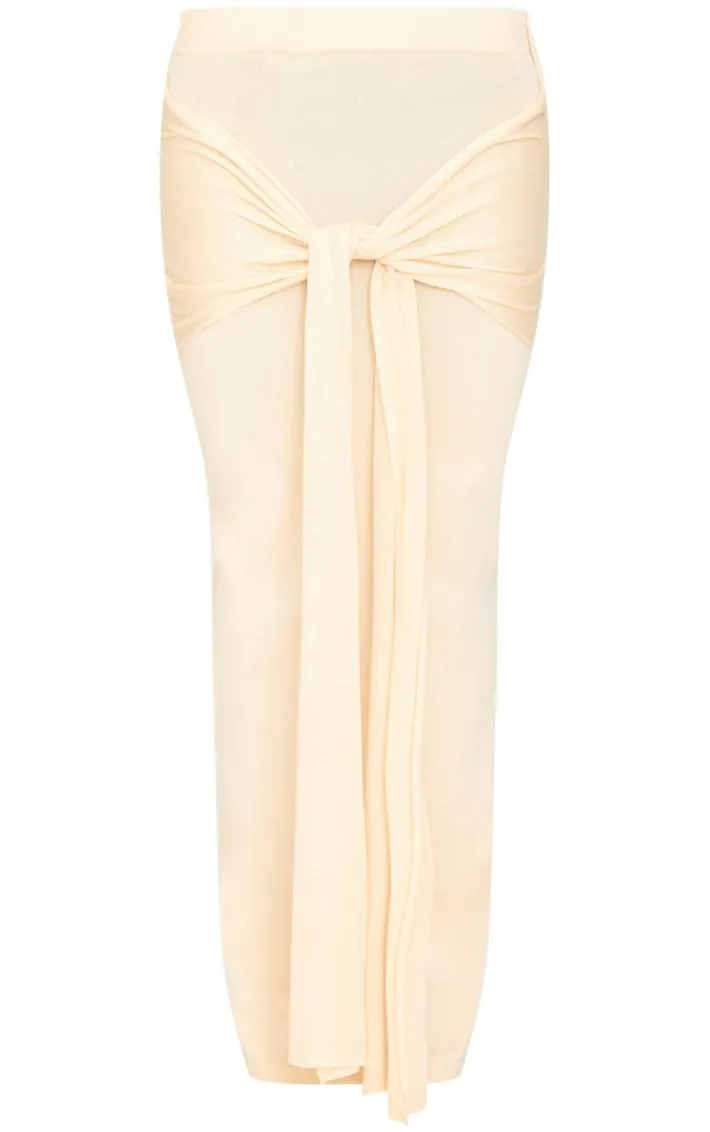 Oatmeal Fine Knit Drape Tie Maxi Skirt