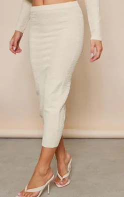 Oatmeal Flower Embossed Bodycon Split Skirt