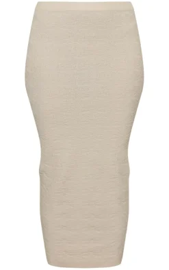 Oatmeal Flower Embossed Bodycon Split Skirt