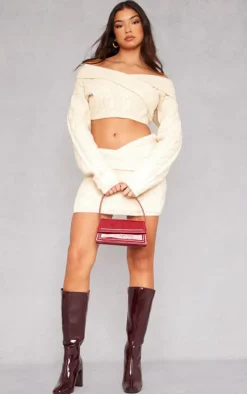 Oatmeal Folodver Detail V Front Mini Skirt