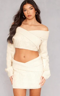 Oatmeal Folodver Detail V Front Mini Skirt