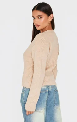 Oatmeal Knit Asymmetric Button Up Cardigan