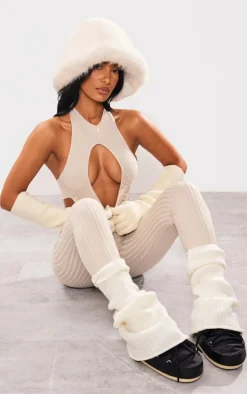 Oatmeal Knitted Cut Out Jumpsuit