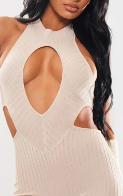 Oatmeal Knitted Cut Out Jumpsuit