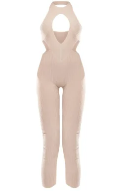 Oatmeal Knitted Cut Out Jumpsuit