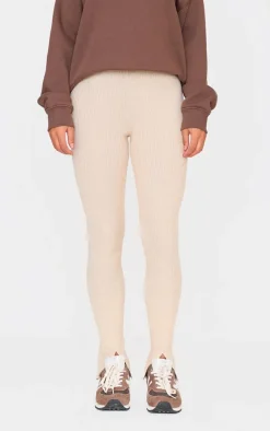 Oatmeal Knitted Split Hem Flare Pants