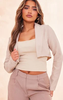 Oatmeal Linen Look Crop Blazer