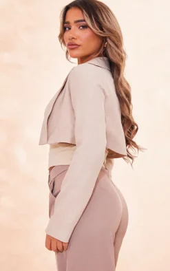 Oatmeal Linen Look Crop Blazer