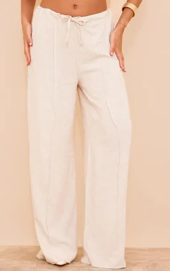 Oatmeal Linen Look Pintuck Slouchy Pants