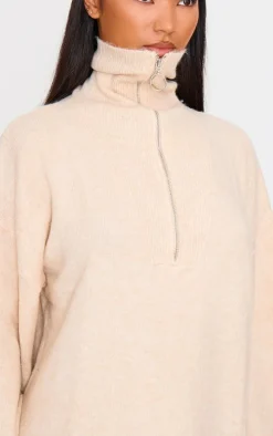 Oatmeal Luxe Knit Half Zip Sweater Dress