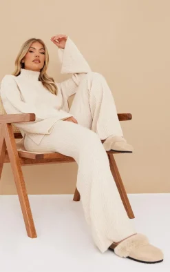 Oatmeal Luxe Rib Knit Wide Leg Pants