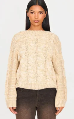 Oatmeal Marl Knit Chunky Cable Sweater