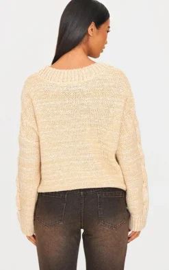Oatmeal Marl Knit Chunky Cable Sweater