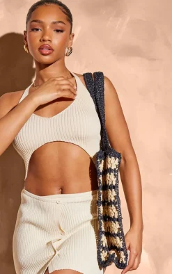 Oatmeal Rib Knit Cut Out Halterneck Top