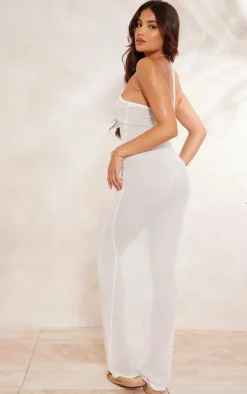 Oatmeal Sheer Knit Halterneck Maxi Beach Dress