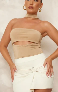 Oatmeal Side Ruched Buckle Detail Mini Skirt