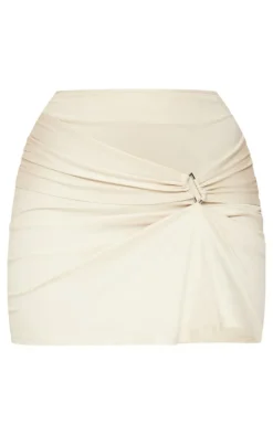 Oatmeal Side Ruched Buckle Detail Mini Skirt