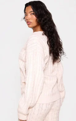 Oatmeal Soft Cable Knit Button Up Oversized Cardigan
