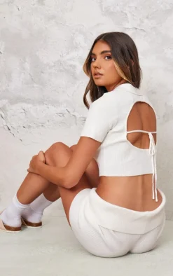 Oatmeal Soft Knit Collar Detail Open Back Top