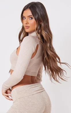 Oatmeal Soft Knit Cut Out Crop Sweater