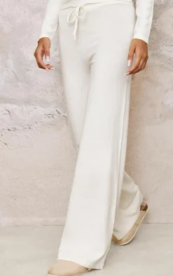 Oatmeal Soft Knit Drawstring Waist Wide Leg Pants