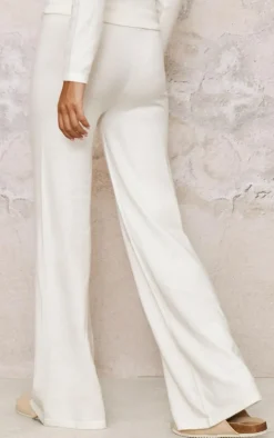 Oatmeal Soft Knit Drawstring Waist Wide Leg Pants