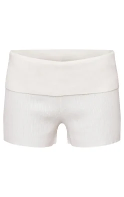 Oatmeal Soft Knit Fold Over Mini Shorts