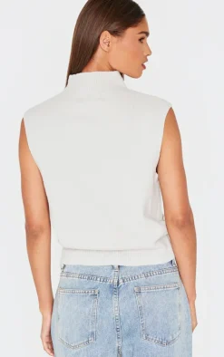 Oatmeal Soft Knit High Neck Sweater Vest