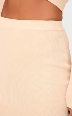 Oatmeal Soft Rib Knitted Maxi Skirt