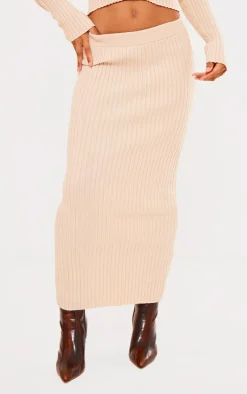 Oatmeal Soft Rib Maxi Knit Skirt
