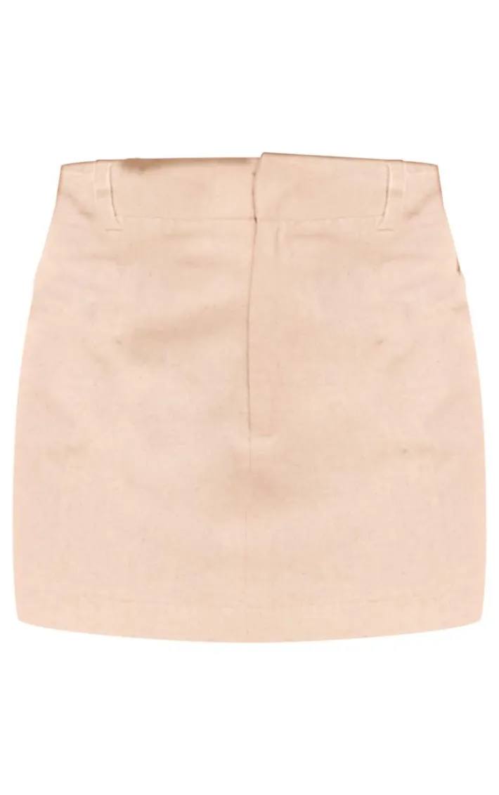 Oatmeal Structured Linen Look Tailored Mini Skirt