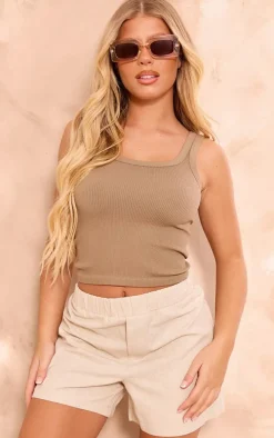 Oatmeal Structured Linen Look Elasticated Waist Shorts