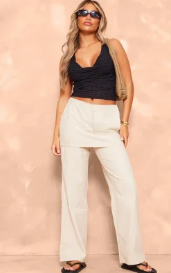 Oatmeal Structured Linen Pocket Detail Skirt Pant