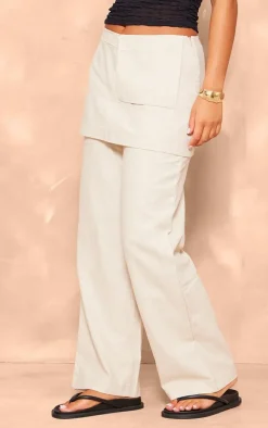 Oatmeal Structured Linen Pocket Detail Skirt Pant