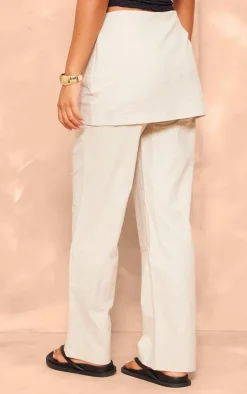 Oatmeal Structured Linen Pocket Detail Skirt Pant